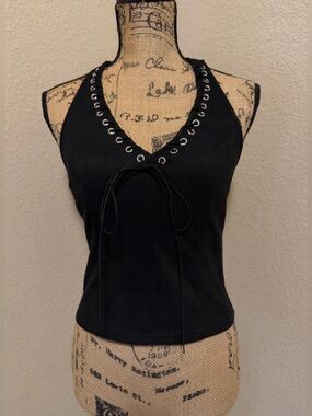 Free Kisses Black Lace-Up Halter Top